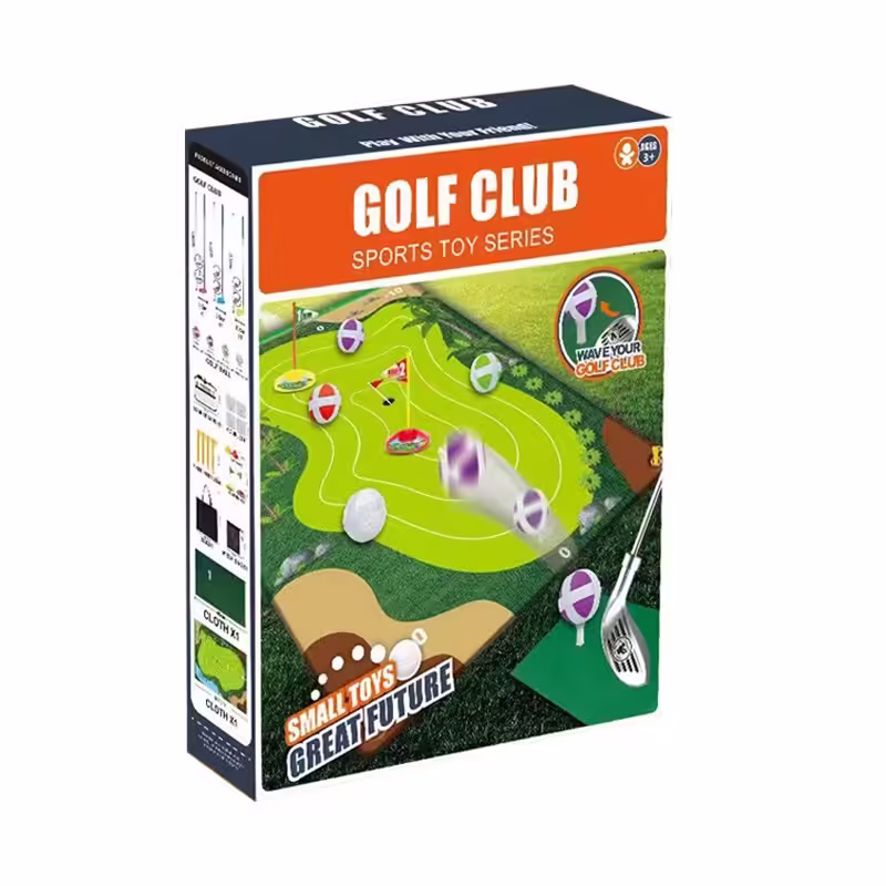 Set de Golf, Interactiune Parinte-Copil, Covor de Golf, 140 x 98 cm, 4 Mingii cu Scai, 3 Crose Reglabile, Model C, +3 Ani, Multicolor