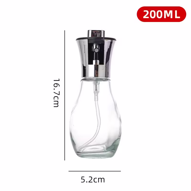 Sticla de ulei cu Pulverizator, Sticla pentru Lichide de Bucatarie, Otet, Sos, 16.7 x 5.2 cm, Volum 200 ml, Silver