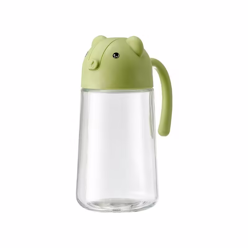 Recipient de ulei, Model Ursulet, Sticla pentru Lichide de Bucatarie, Inchidere Deschidere Automata, 18.5 x 13 cm, Volum 630 ml, Verde