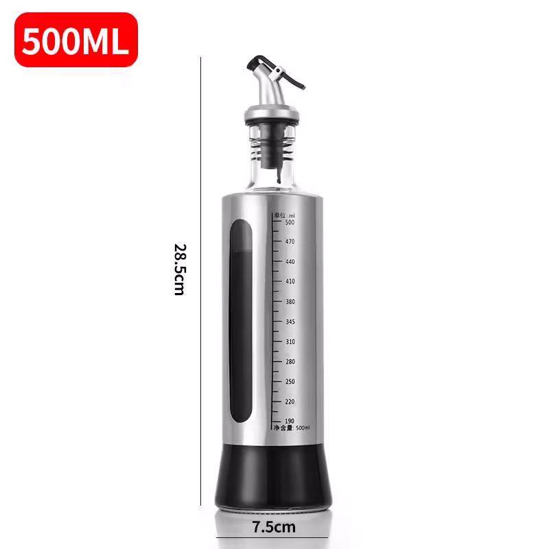 Sticla de ulei, Sticla de Ulei din Otel Inoxidabil, Sticla pentru Lichide de Bucatarie, Sticla pentru Lichide de Gatit, 28.5 x 7.5 cm, volum 500 ml, Gri Transparent