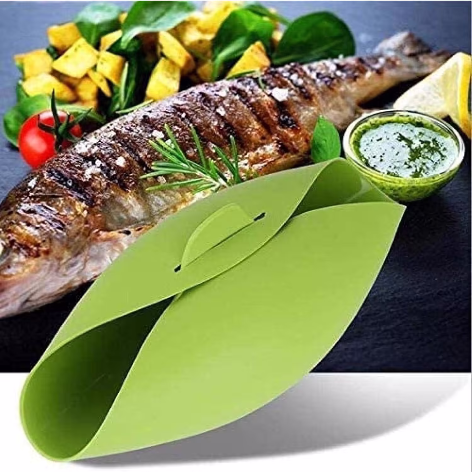 Tava de Copt pentru Cuptor, pentru Paine, Peste, Legume, din Silicon, Pliabila, Multifunctionala, Forma pentru Preparare si Gatiere, 24.5×9 cm, Verde