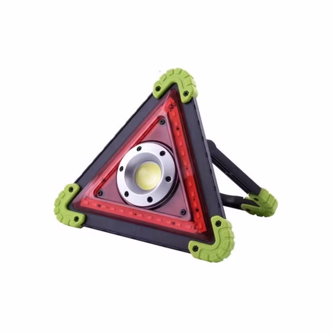 Triunghi Multifunctional de Avertizare, Lanterna LED, Impermeabil IP65, 800 lm, 2 x AA, Functie Incarcare Telefon, USB si Micro USB, COB 33, Verde
