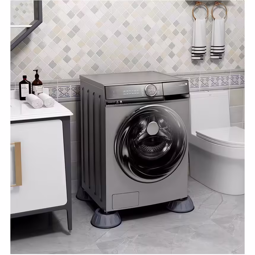 Set de 4 Picioare Antivibratii, 8 cm, Gri, cu Ventuza Cauciuc, Instalare Rapida, pentru Masina de Spalat, Uscator sau Frigider