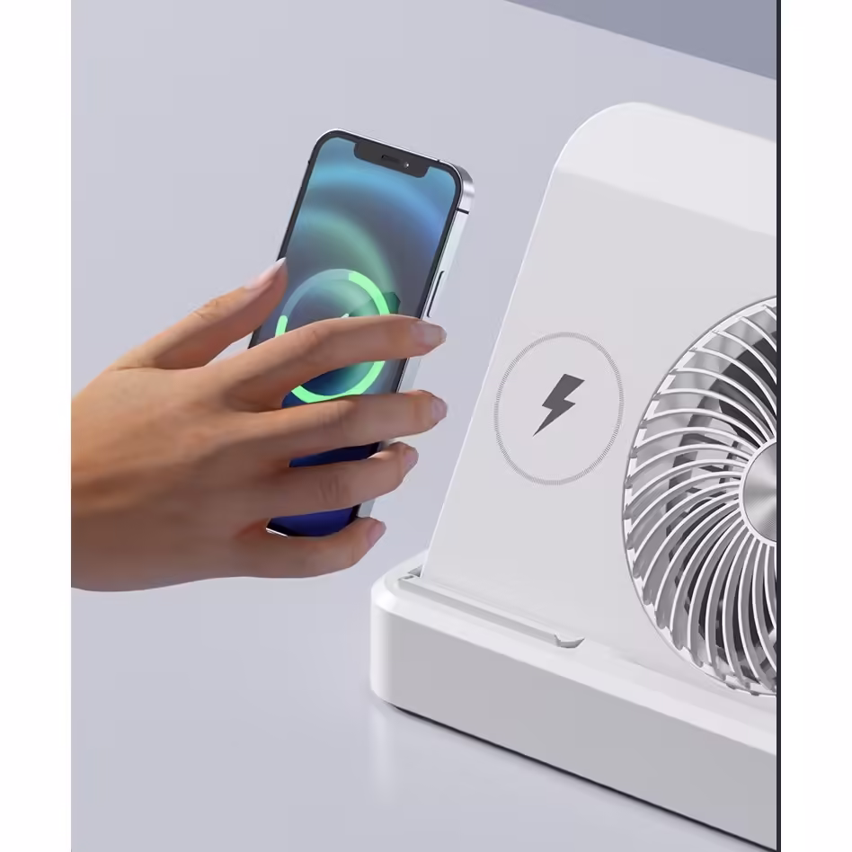 Ventilator 2in1, Functie Incarcare Telefon Wireless, 100 Trepte de Viteza, 2400 mAh, 5V, 2A, 25 x 16.5 x 24 cm, Bej