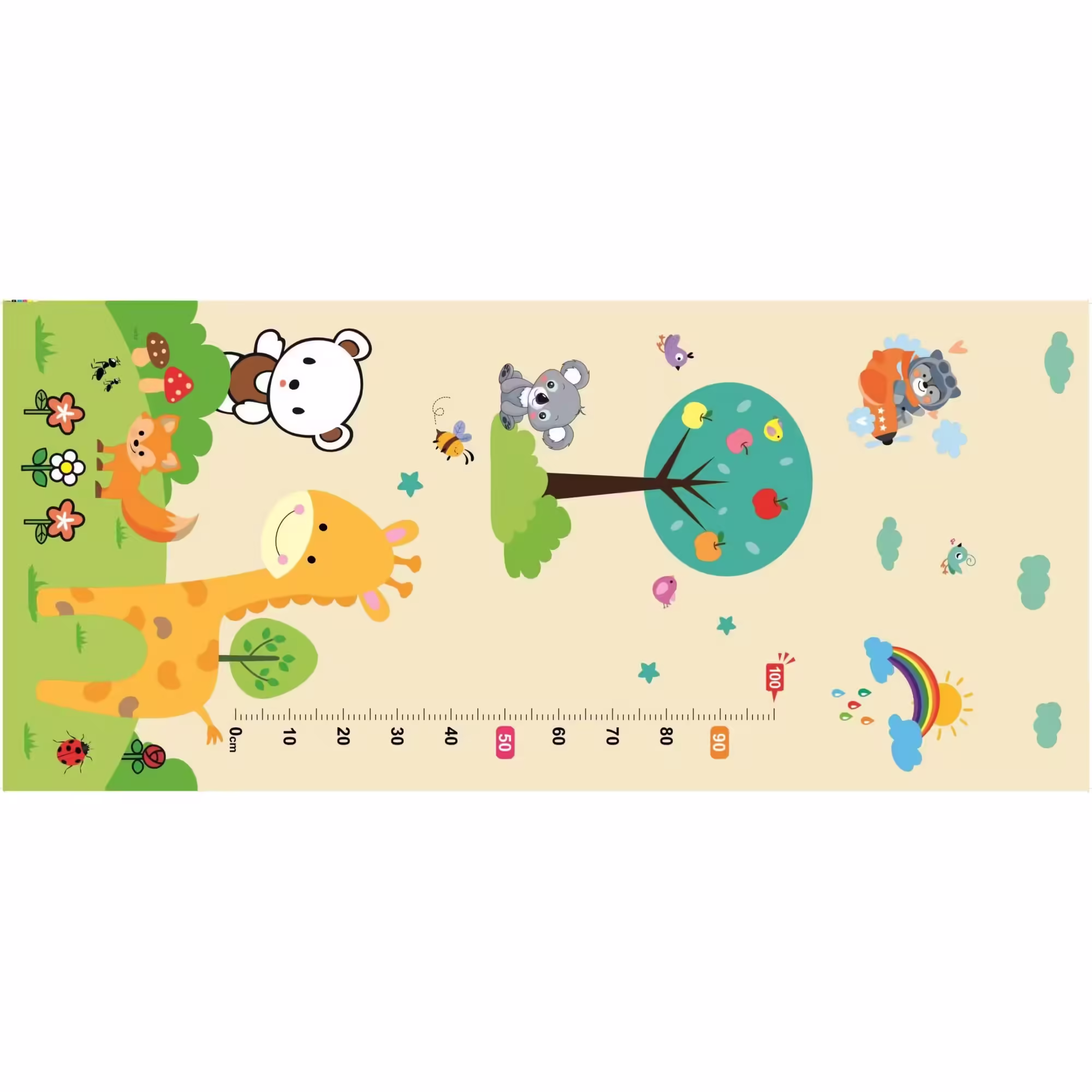 Covoras pentru Copii, cu 2 Fete, Model ZOO/Ursulet, din XPE+PE, Impermeabil, Antiderapant, Protectie Termica, +3 Luni, Pliabil, 180 x 200 x 1.5 cm, Multicolor