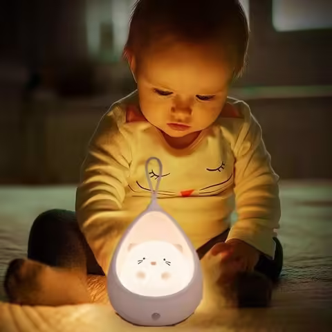 Lampa de Veghe, Portabila, cu 2 Moduri de Functionare, Silicon Non-Toxic, Reincarcabila USB, Senzor Miscare, Model Pisica, Alb