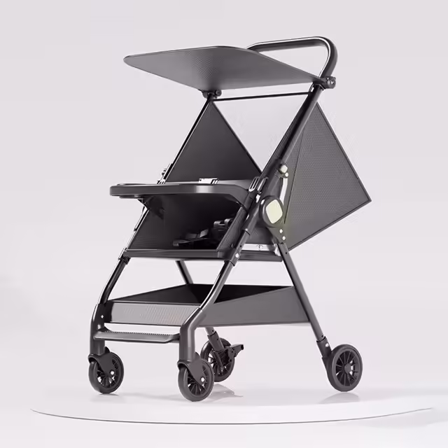 Carut Pliabil, Usor, Compatibil cu Avionul, de Plimbat/Dormit, Parasolar, Cutie Depozitare, Tabla de Masa, 93 x 70 x 40 cm, Negru