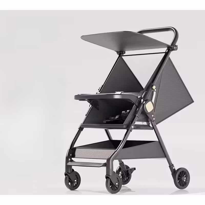 Carut Pliabil, Usor, Compatibil cu Avionul, de Plimbat/Dormit, Parasolar, Cutie Depozitare, Tabla de Masa, 93 x 70 x 40 cm, Negru