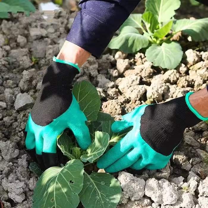 Manusi de Gradinarit cu Gheare, Manusi Universale Marime L, Rezistente la Uzura, Impermeabile, Multifunctionale pentru Sapare si Plantare, Negru Verde deschis