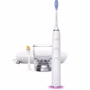 Periuta de dinti sonica electrica Philips Sonicare DiamondClean Smart 9400 HX9917/88, 62000 miscari/minut, 4 moduri de curatare, 3 nivele intensitate, senzor presiune, functia BrushSync, 2 baze cu rol de incarcare, 2 capete de periere, Alb