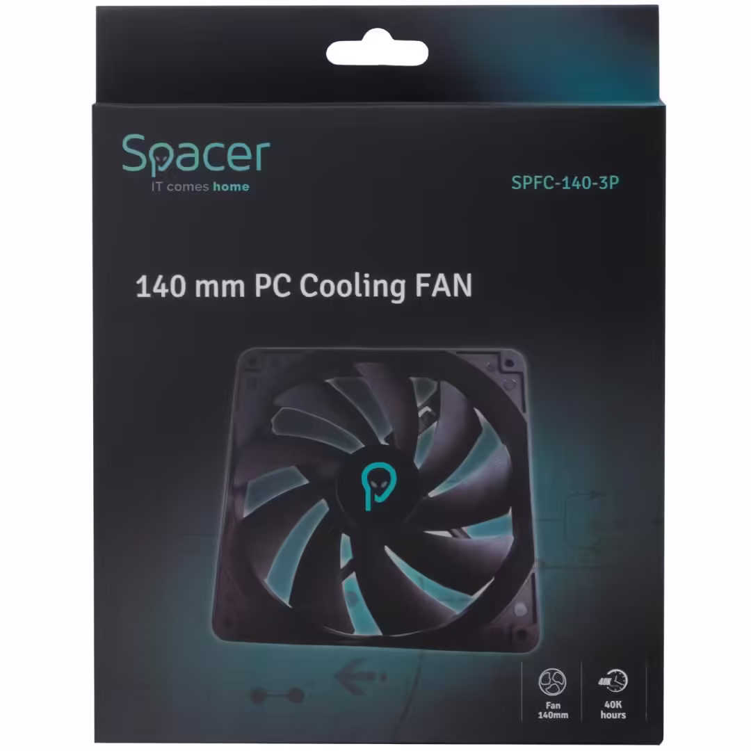 Ventilator Spacer 140mm, 1400RPM, conector 3 pin, tip rulment hidraulic, voltaj 12V DC, negru
