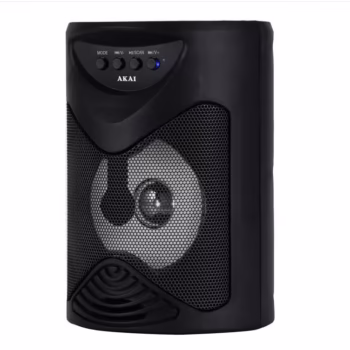 Boxa portabila Akai ABTS-704, Bluetooth 4.2, radio FM, 1x port USB pentru mp3 player, 1x slot card TF, lumini LED, baterie reincarcabila, 1x slot pentru microfon, timp de incarcare 2 ore, timp de folosire 1.5 ore la volum maxim