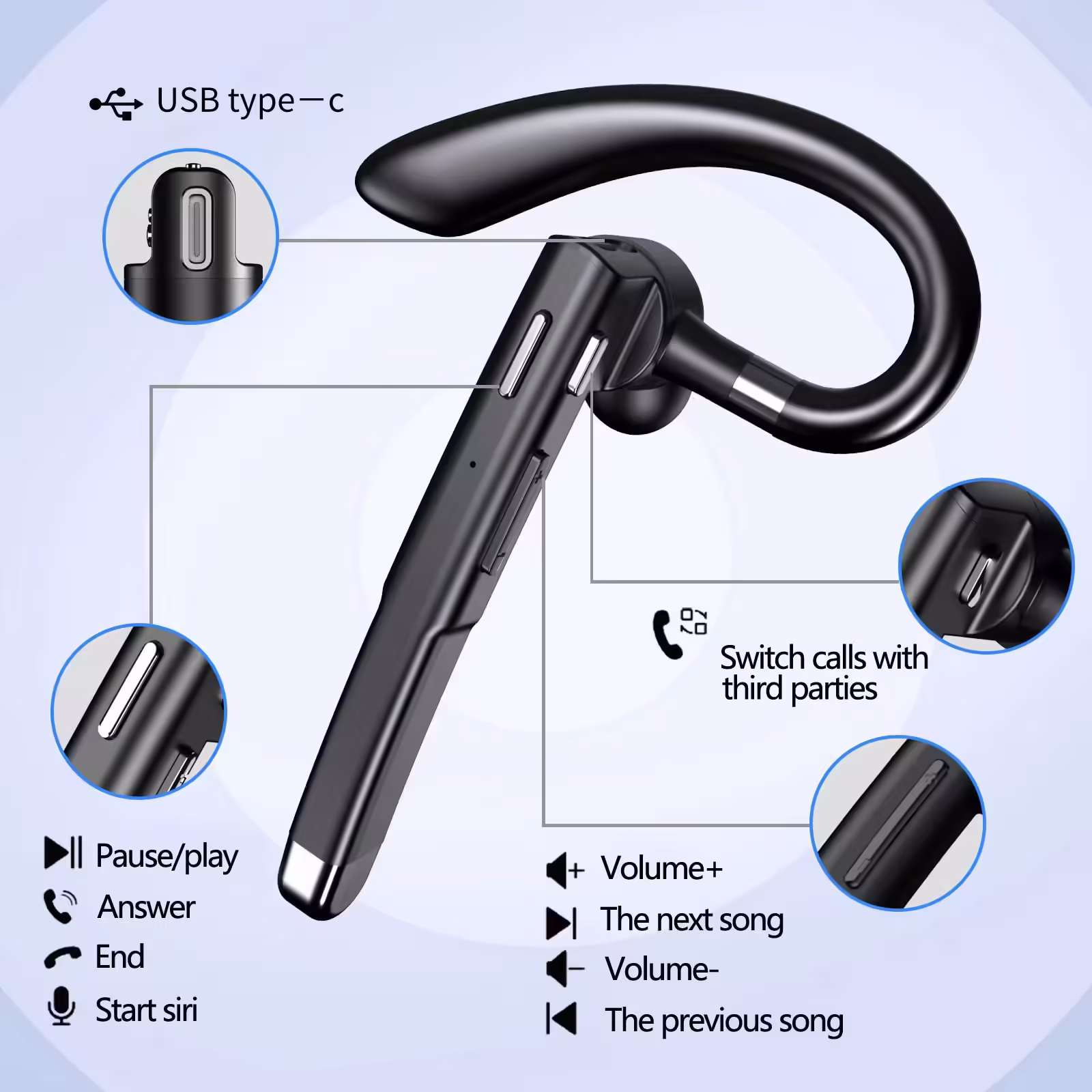 Cască Wireless Business YYK-520 – Bluetooth, Control Tactil, Rotire 270°, Ideală pentru Birou, Afaceri și Condus, Negru