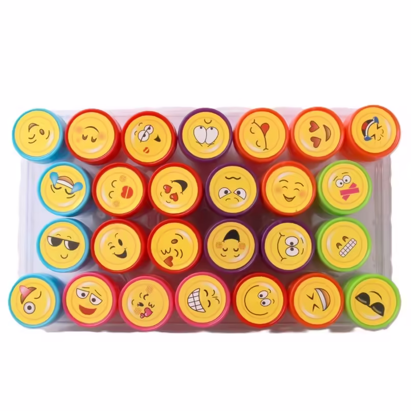 Set 26 Stampile, pentru Copii 4-6 Ani, Model Fete Zambitoare Emoji, 20 x 10 x 2 cm, Multicolor