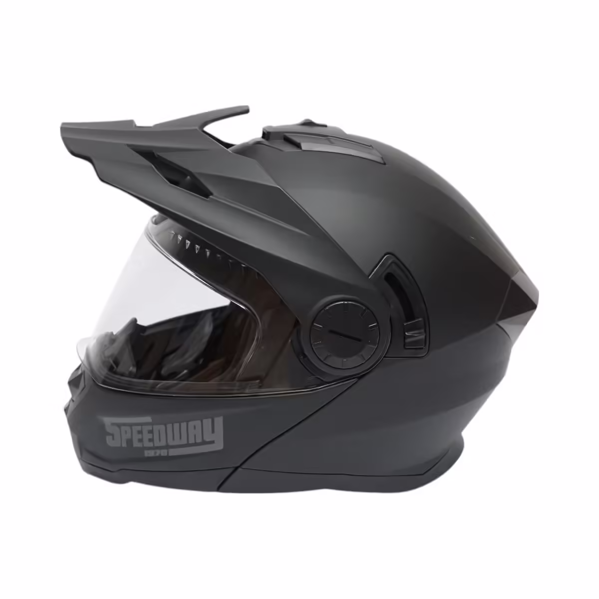 Casca motocross integrala negru mat cu viziera transparenta si ochelari de soare, marimea L, model LION