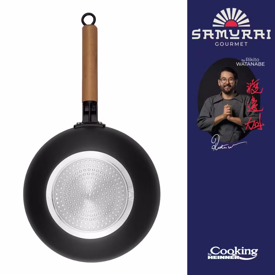TIGAIE WOK ALUMINIU + CAPAC 28X8 CM, RIKITO WATANABE, SAMURAI GOURMET, COOKING BY HEINNER
