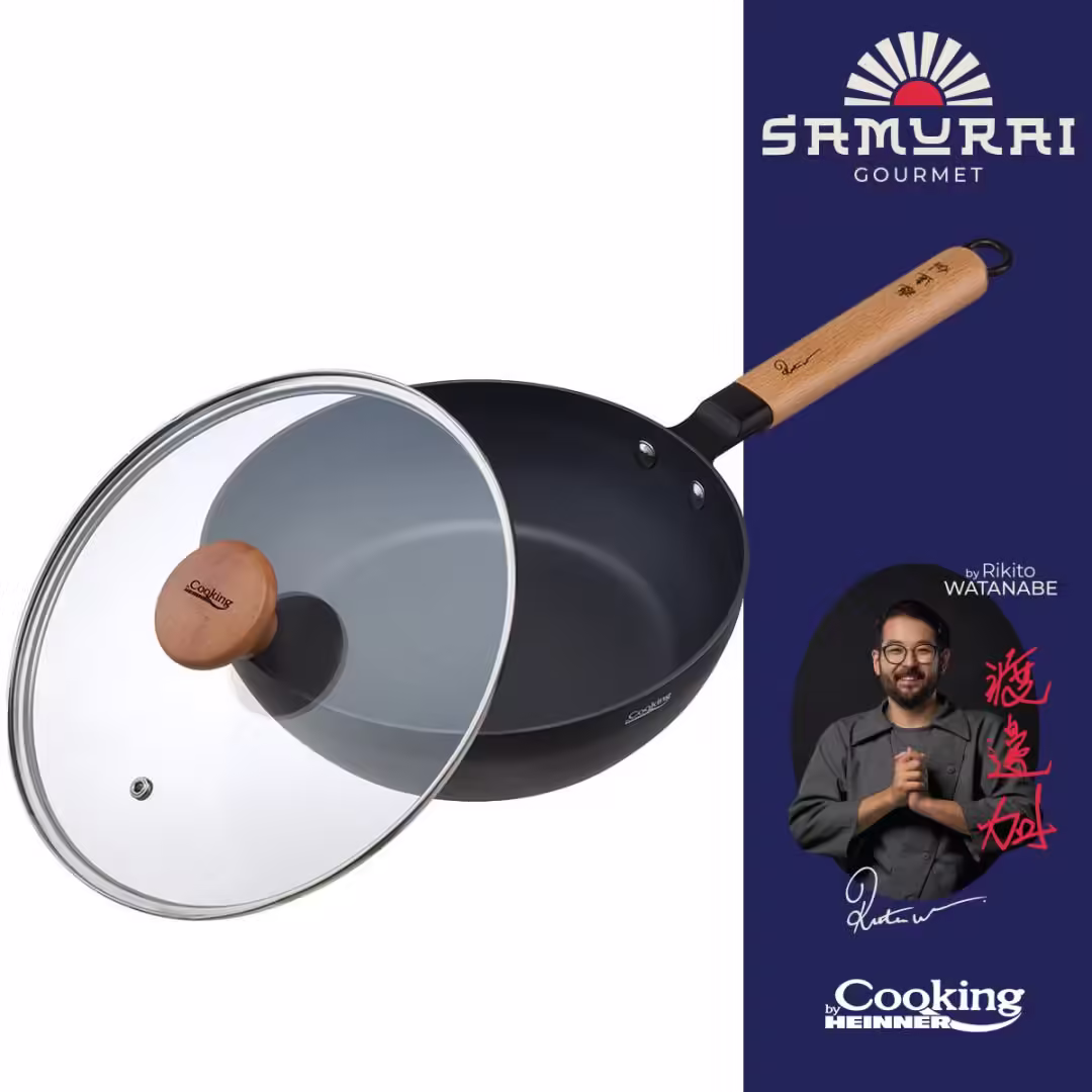 TIGAIE WOK ALUMINIU + CAPAC 28X8 CM, RIKITO WATANABE, SAMURAI GOURMET, COOKING BY HEINNER