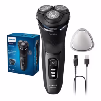 Aparat de ras PHILIPS Shaver Seria 3000 S3244/12, barbierit umed şi uscat, fara fir, capete 5D pivotante si flexibile, lame autoascutire, 60 min, sistem de barbierire anticoroziune, capac de protectie, Negru