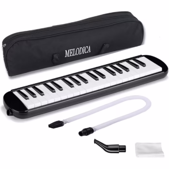 Muzicuta Melodica 32 Clape, Flippy, din ABS, pentru Incepatori, 45 x 13 x 7 cm, Include Husa si Suflator, Negru