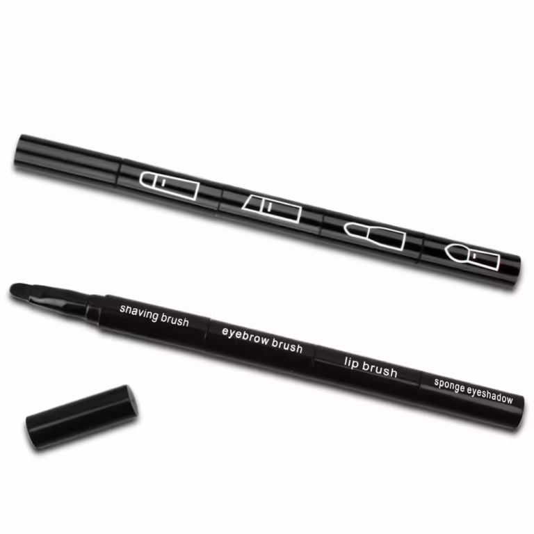 Set Pensule de Machiaj 4in1, Flippy, pentru Fard, Sprancene si Buze, 16 cm, din Plastic, Negru