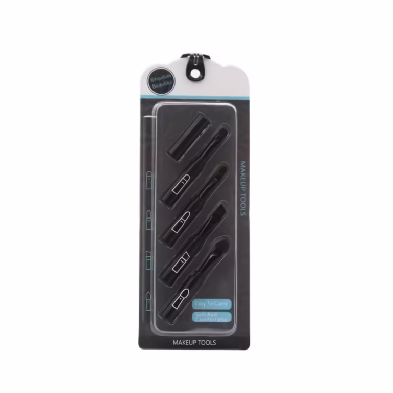 Set Pensule de Machiaj 4in1, Flippy, pentru Fard, Sprancene si Buze, 16 cm, din Plastic, Negru