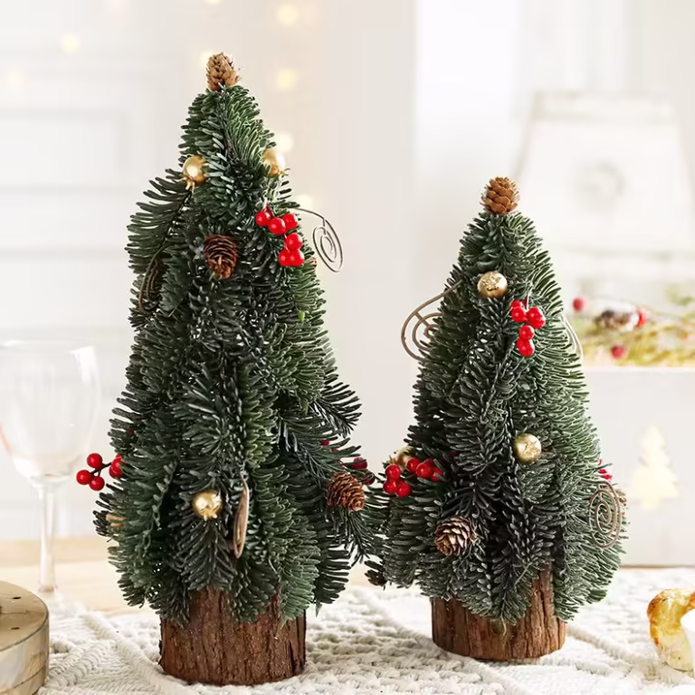 Decoratiune Craciun pentru Masa, Flippy, Ornament de Decor Model Brad de Craciun de Dimensiuni Mici, pentru Birou si Interior, din Plastic 30 x 15 x 15 cm, Verde