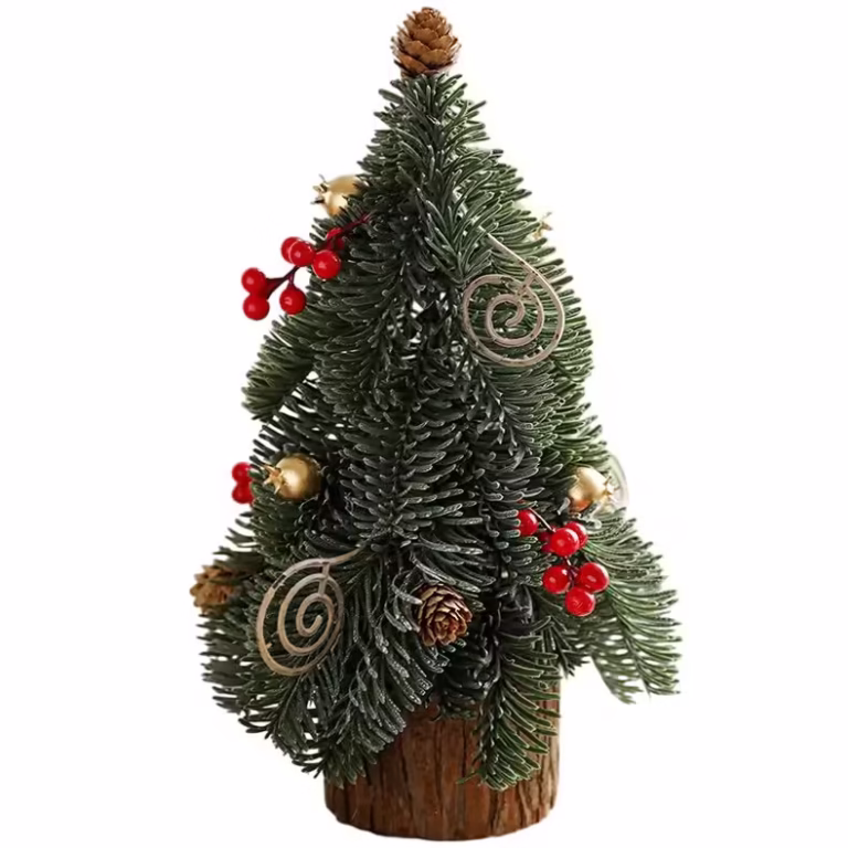 Decoratiune Craciun pentru Masa, Flippy, Ornament de Decor Model Brad de Craciun de Dimensiuni Mici, pentru Birou si Interior, din Plastic 30 x 15 x 15 cm, Verde