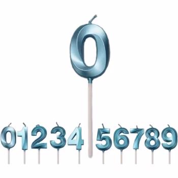 Lumanare Cifra 0, Flippy, Model Diamond, 5 x 3.4 cm, Albastru