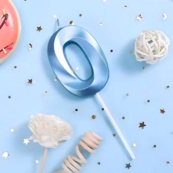 Lumanare Cifra 0, Flippy, Model Diamond, 5 x 3.4 cm, Albastru