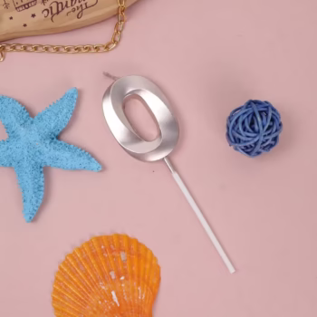 Lumanare Cifra 0, Flippy, Model Diamond, 5 x 3.4 cm, Argintiu