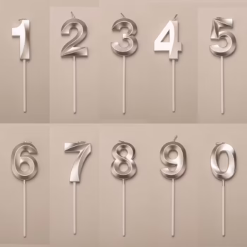 Lumanare Cifra 6, Flippy, Model Diamond, 5 x 3.4 cm, Argintiu