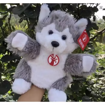 Papusa de Mana pentru Teatru de Papusi, Flippy, din Plus, 25 x 10 x 8 cm, Model Husky, Gri
