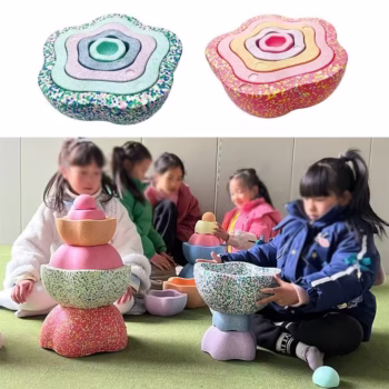 Jucarie Senzoriala de Echilibru, Flippy, Tip Stepping Stones, 5 Piese, din Spuma, pentru Miscare, Sarituri, Prindere, Diametru 28 cm, Model 2, Multicolor