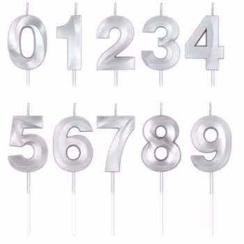 Lumanare Cifra 2, Flippy, Model Diamond, 5 x 3.4 cm, Argintiu