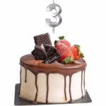 Lumanare Cifra 3, Flippy, Model Diamond, 5 x 3.4 cm, Argintiu