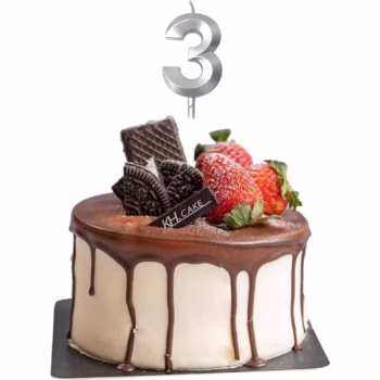 Lumanare Cifra 3, Flippy, Model Diamond, 5 x 3.4 cm, Argintiu