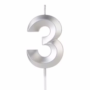 Lumanare Cifra 3, Flippy, Model Diamond, 5 x 3.4 cm, Argintiu
