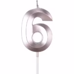 Lumanare Cifra 6, Flippy, Model Diamond, 5 x 3.4 cm, Argintiu