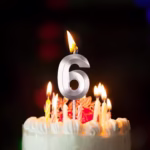 Lumanare Cifra 6, Flippy, Model Diamond, 5 x 3.4 cm, Argintiu