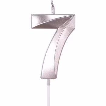 Lumanare Cifra 7, Flippy, Model Diamond, 5 x 3.4 cm, Argintiu