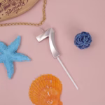 Lumanare Cifra 7, Flippy, Model Diamond, 5 x 3.4 cm, Argintiu