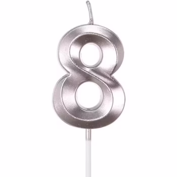 Lumanare Cifra 8, Flippy, Model Diamond, 5 x 3.4 cm, Argintiu