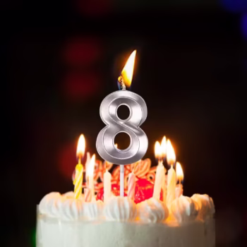 Lumanare Cifra 8, Flippy, Model Diamond, 5 x 3.4 cm, Argintiu