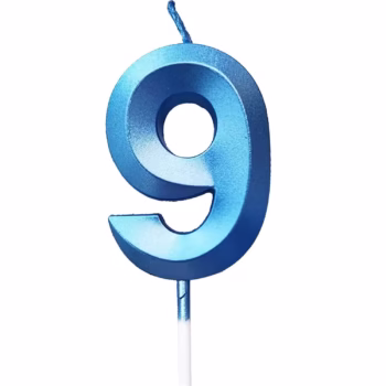 Lumanare Cifra 9, Flippy, Model Diamond, 5 x 3.4 cm, Albastru