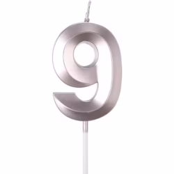 Lumanare Cifra 9, Flippy, Model Diamond, 5 x 3.4 cm, Argintiu