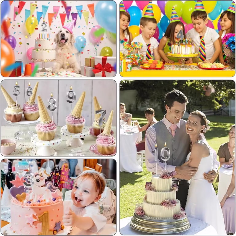 Lumanare Cifra 9, Flippy, Model Diamond, 5 x 3.4 cm, Argintiu