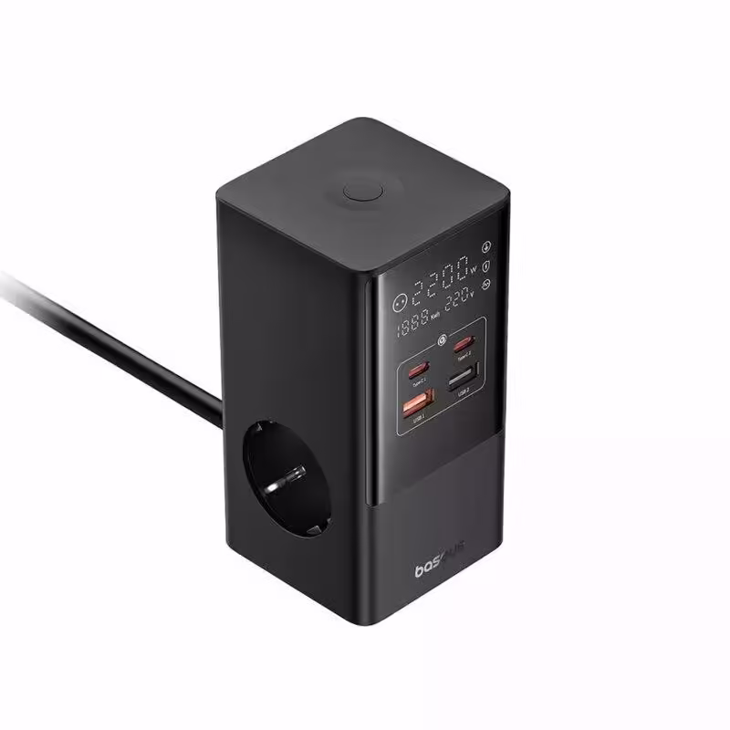 Detaliu Incarcator Baseus PowerCombo Tower porturi