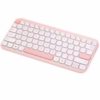 Tastatură wireless ASUS Marshmallow KW100, Bluetooth 5.0, multi-device (3 dispozitive), scissor keys cursă 1,6 mm, 2 niveluri kickstand, 2×AAA autonomie până la ~24 luni, dimensiuni 282×130×18,4 mm, greutate 374,8 g, compatibilă Windows, ChromeOS, macOS, iOS, iPadOS