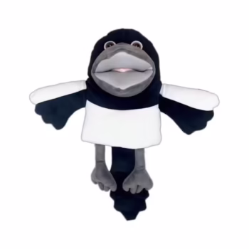Papusa de Mana pentru Teatru de Papusi, Flippy, din Plus, 30 cm, Model Pasare, Alb/Negru