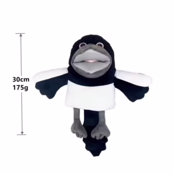 Papusa de Mana pentru Teatru de Papusi, Flippy, din Plus, 30 cm, Model Pasare, Alb/Negru
